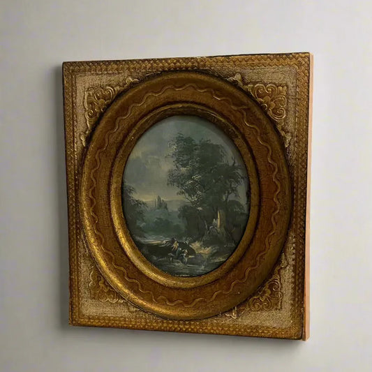 Vintage Florentine Art in Wood Frame - 5.5" x 6.5"