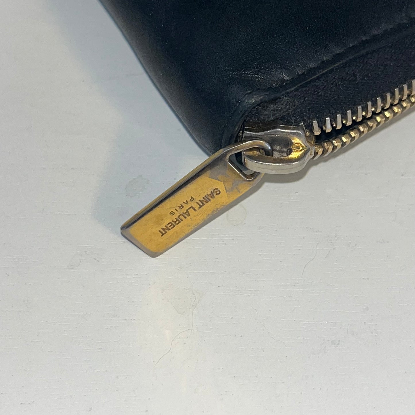 Saint Laurent Black Leather Chyc Zip Around Wallet
