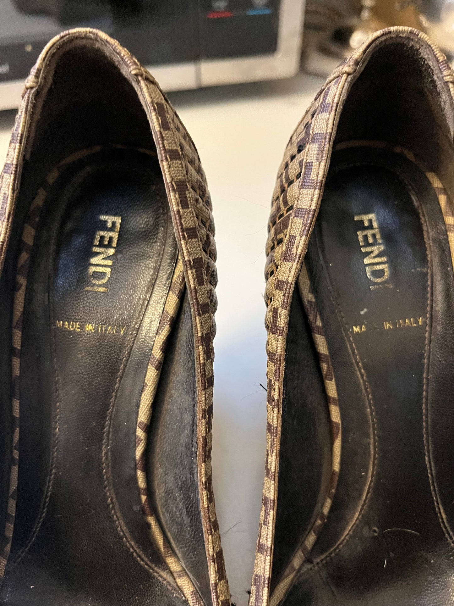 Fendi Zucca Print Wedge High Heel - Size 38