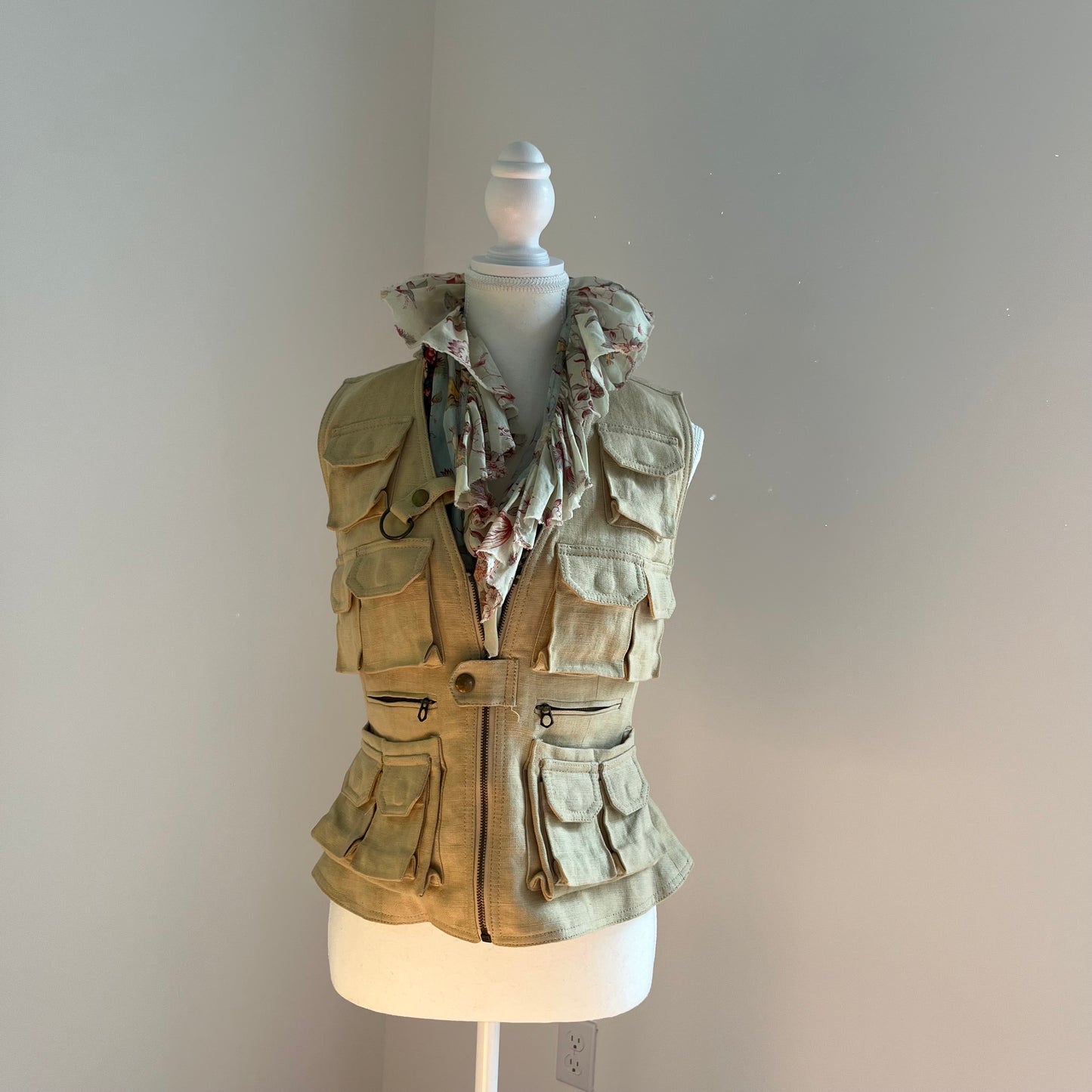 Vintage Ralph Lauren Tan Linen Utility Vest - Size 4
