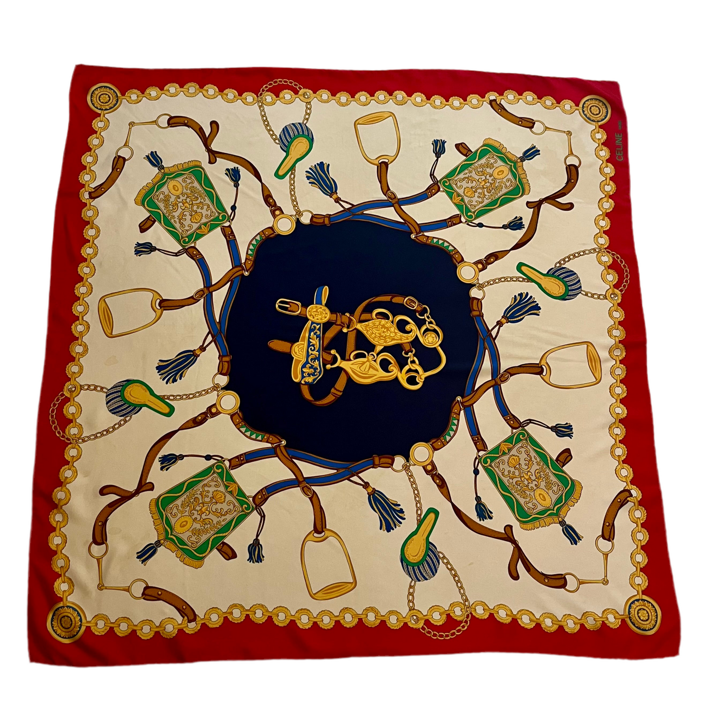 Vintage 1980's CELINE 33" Silk Scarf with Equestrian Motif