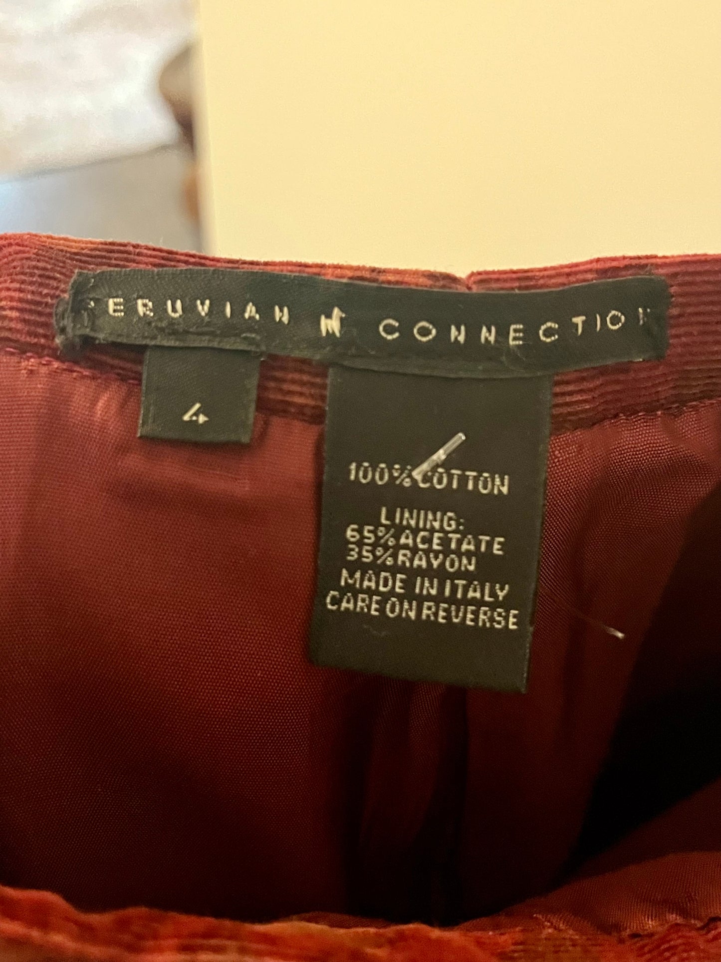 Peruvian Collection Burgundy Cotton A-Line Maxi Skirt - Size 4