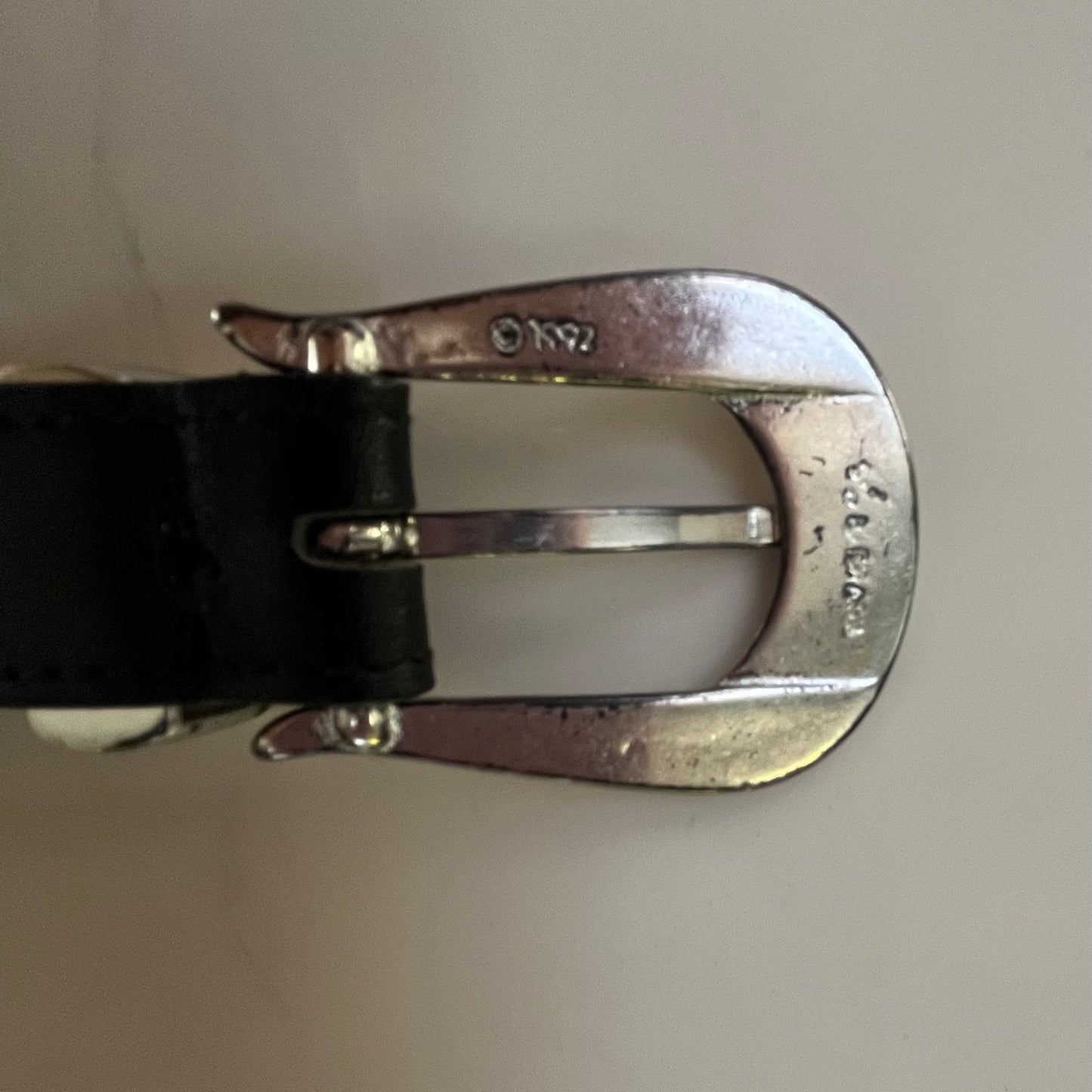 Vintage Black Leather Belt with Sculptural Animal Hardware