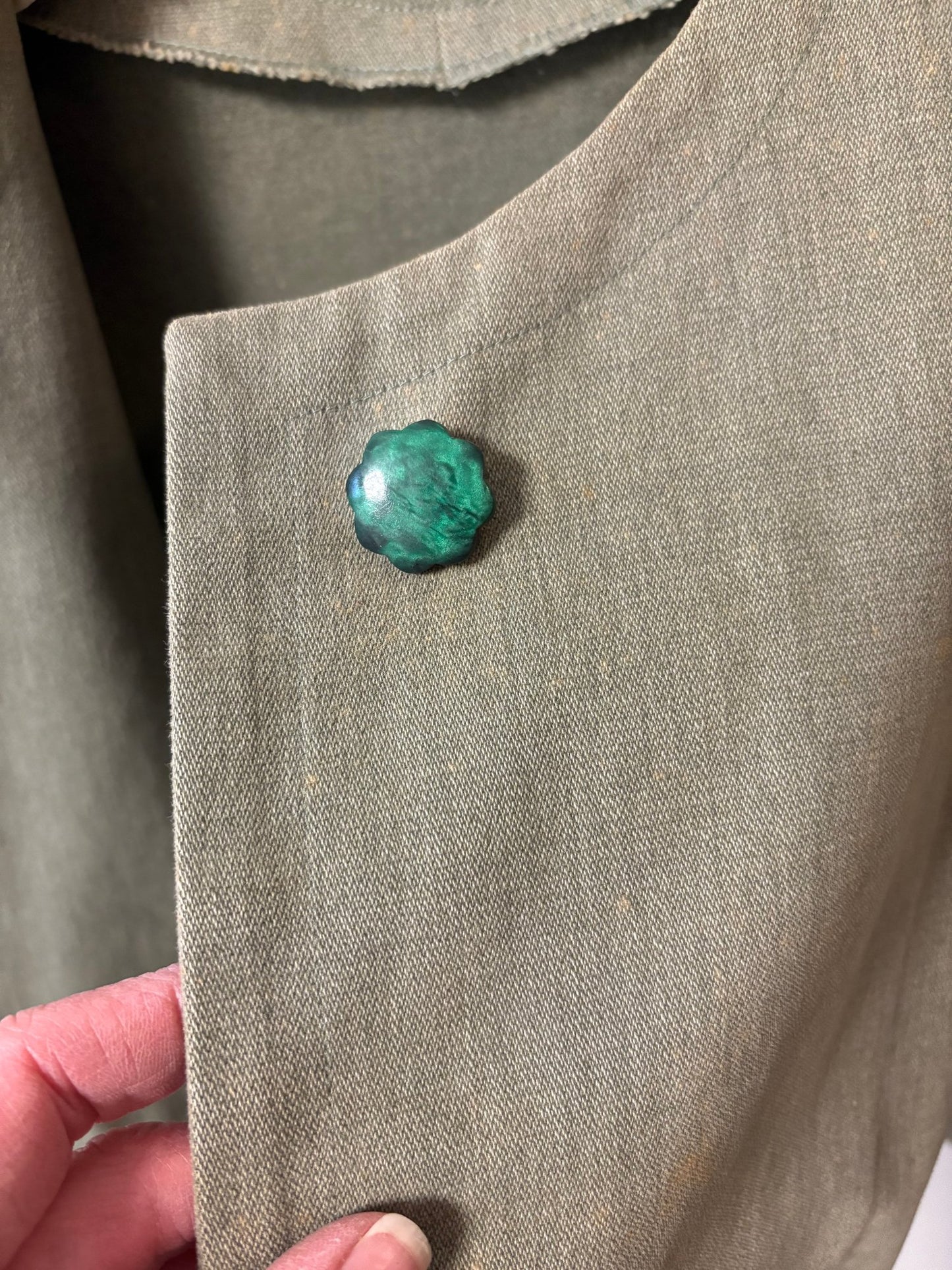 Vintage 1980s Setsuko Cotton Asymmetrical Sage Jacket - Small