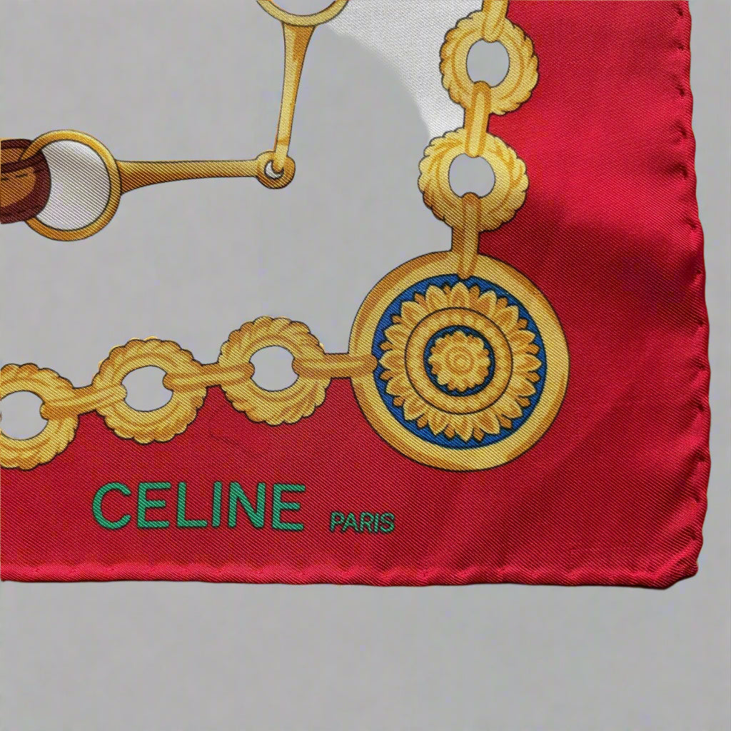 Vintage 1980's CELINE 33" Silk Scarf with Equestrian Motif