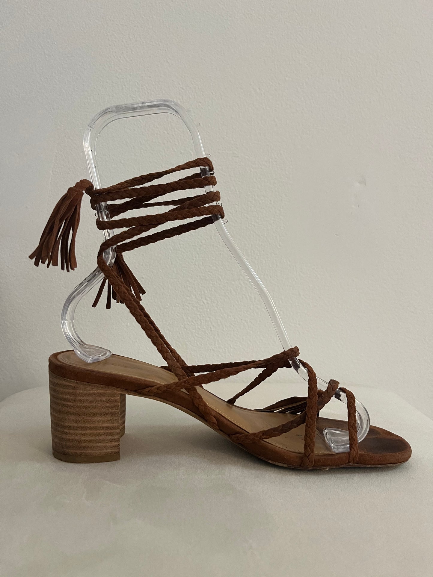 Sigerson Morrison Haize Brown Suede Braided Wrap Up Heel Sandals - Size 38