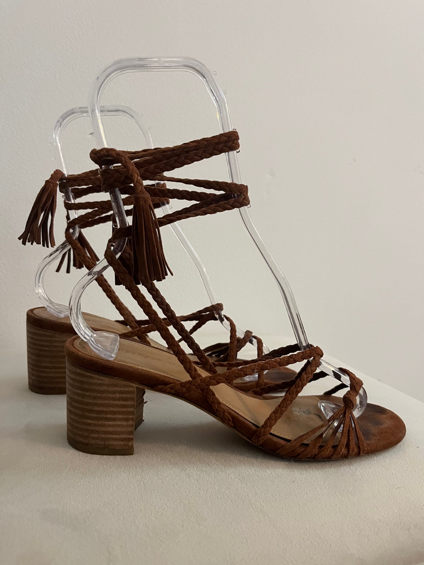 Sigerson Morrison Haize Brown Suede Braided Wrap Up Heel Sandals - Size 38