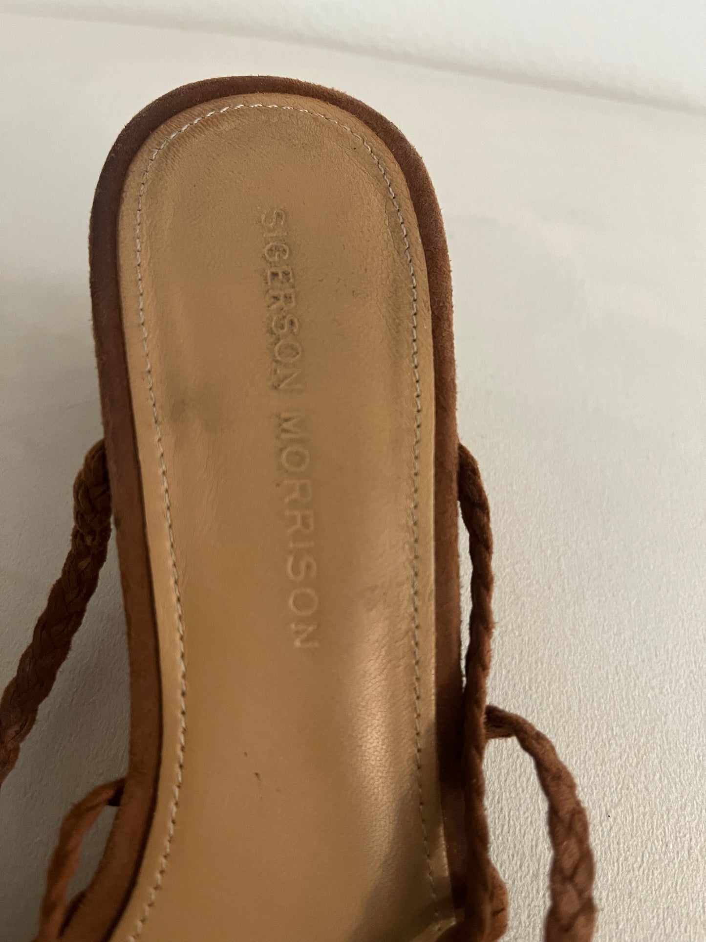 Sigerson Morrison Haize Brown Suede Braided Wrap Up Heel Sandals - Size 38