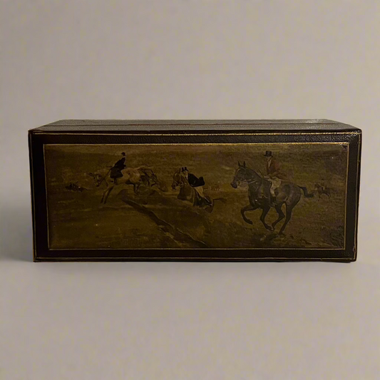 Antique Wood Box with Equestrian Hunt Scene