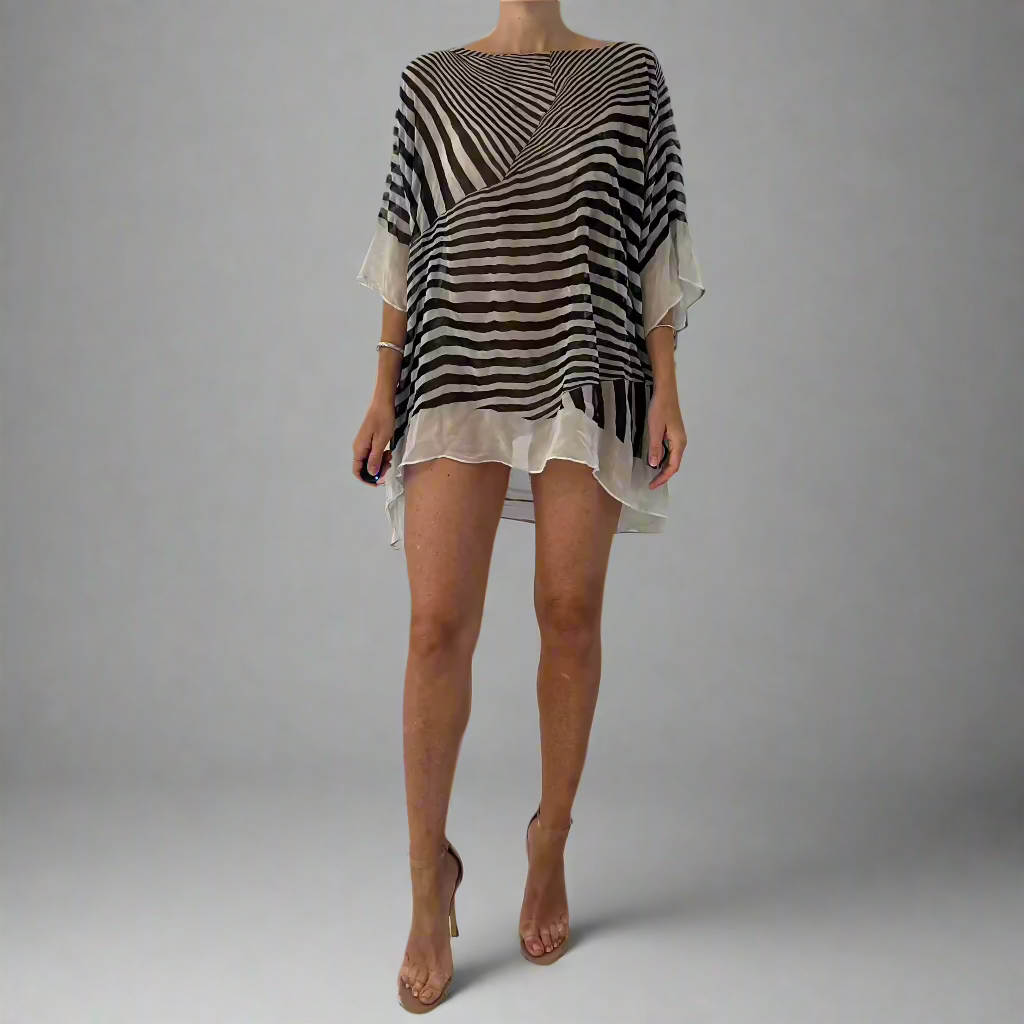 Dolce & Gabbana Black & White Asymmetrical Beach Cover Up - OS