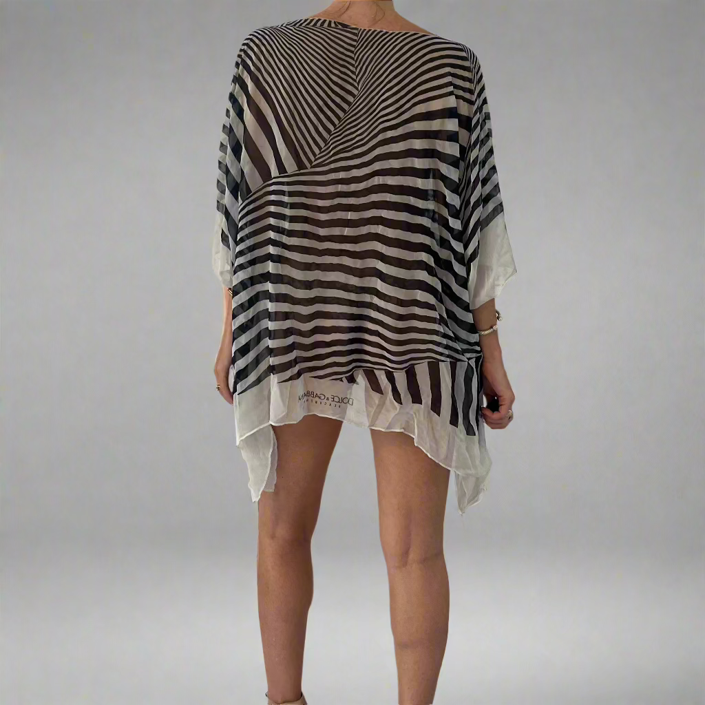 Dolce & Gabbana Black & White Asymmetrical Beach Cover Up - OS