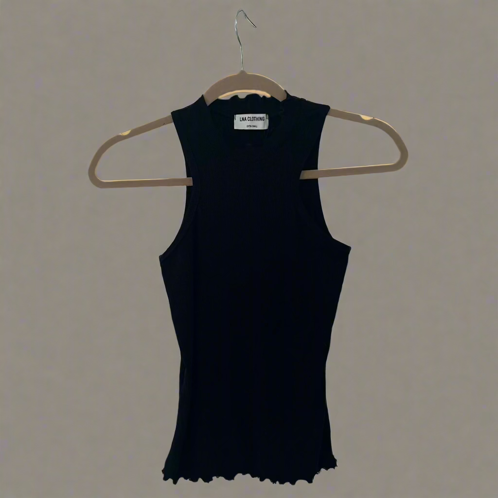 LNA Black Ruffle Turtleneck Sleeveless Top – XS