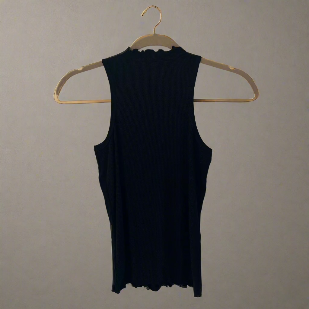 LNA Black Ruffle Turtleneck Sleeveless Top – XS