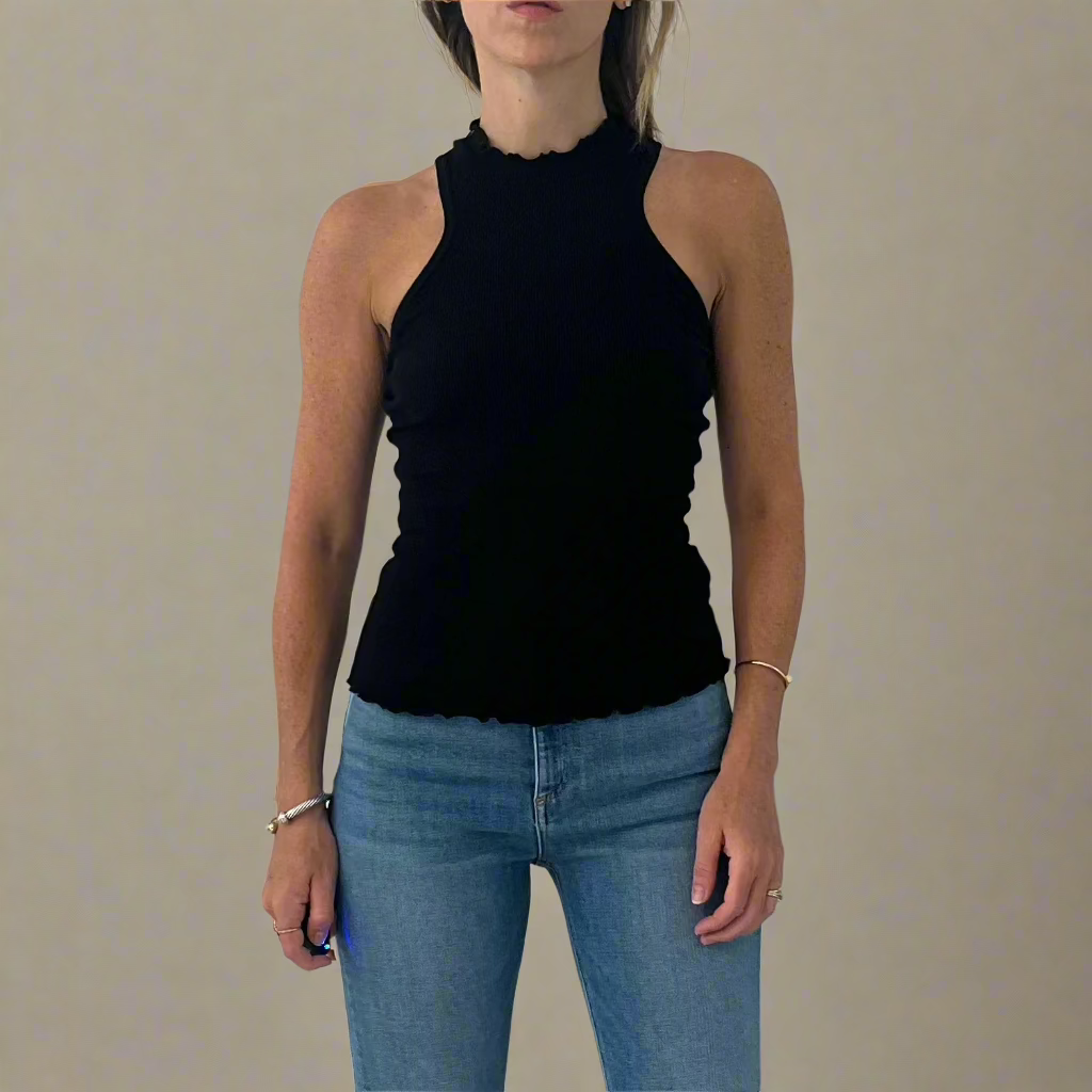 LNA Black Ruffle Turtleneck Sleeveless Top – XS
