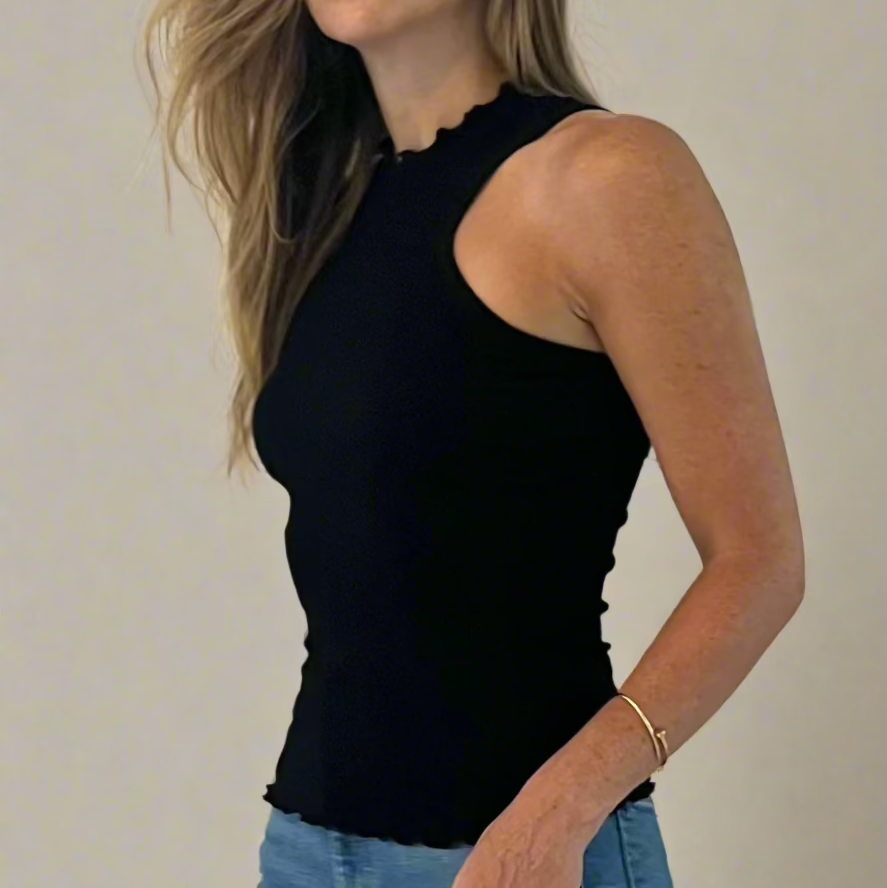 LNA Black Ruffle Turtleneck Sleeveless Top – XS