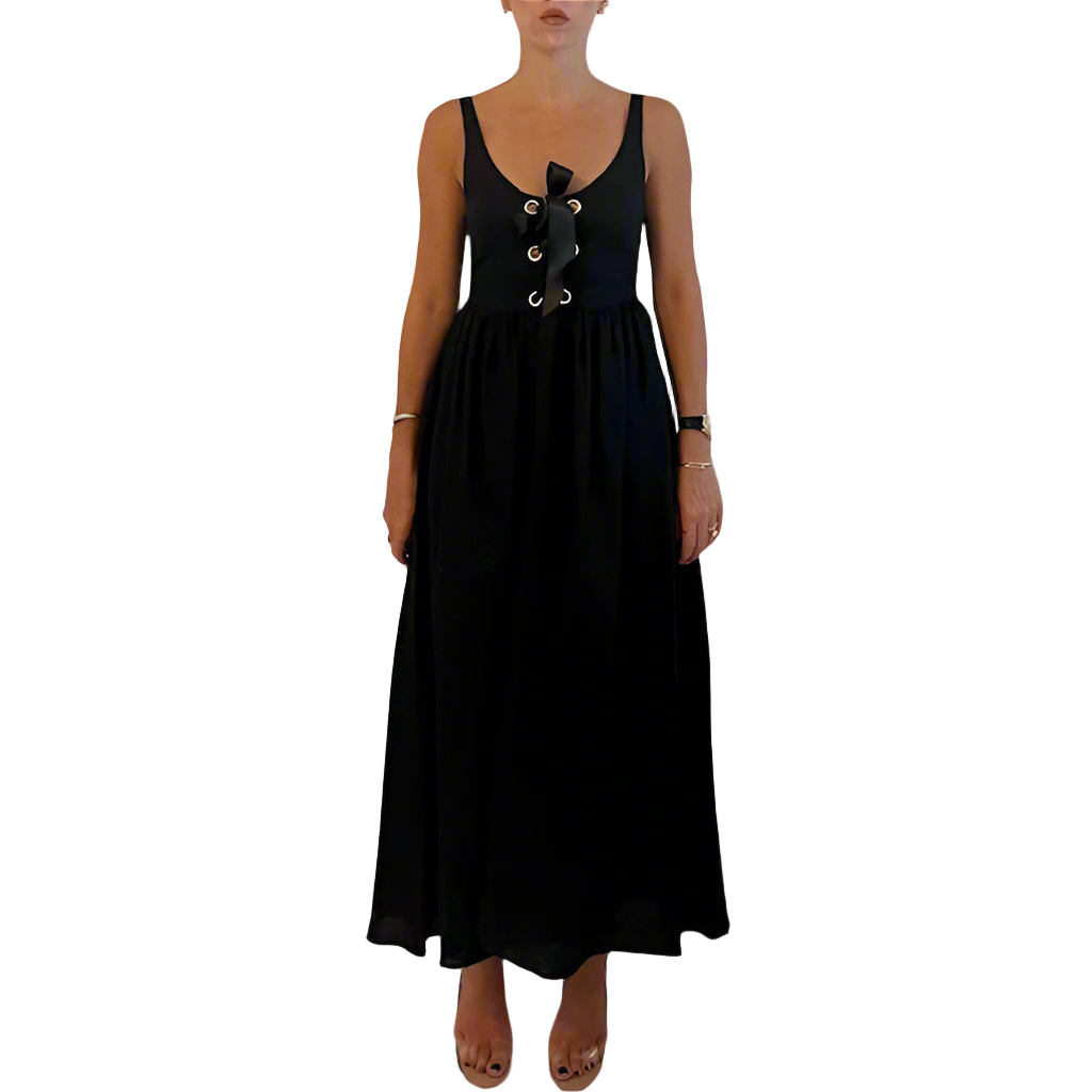 Mara Hoffman Black Organic Linen Lace Up Midi Dress - Size 2