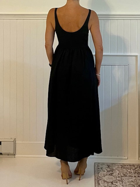 Mara Hoffman Black Organic Linen Lace Up Midi Dress - Size 2