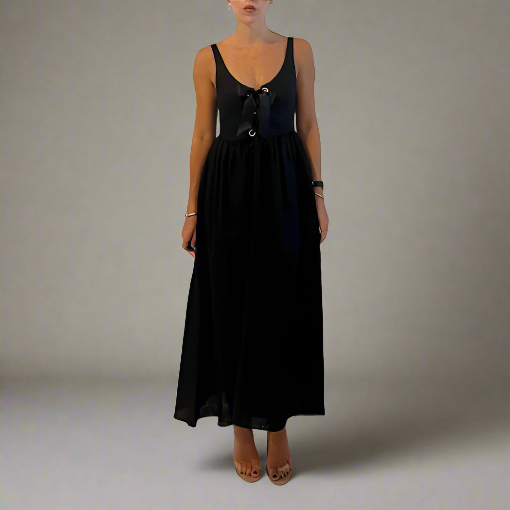 Mara Hoffman Black Organic Linen Lace Up Midi Dress - Size 2