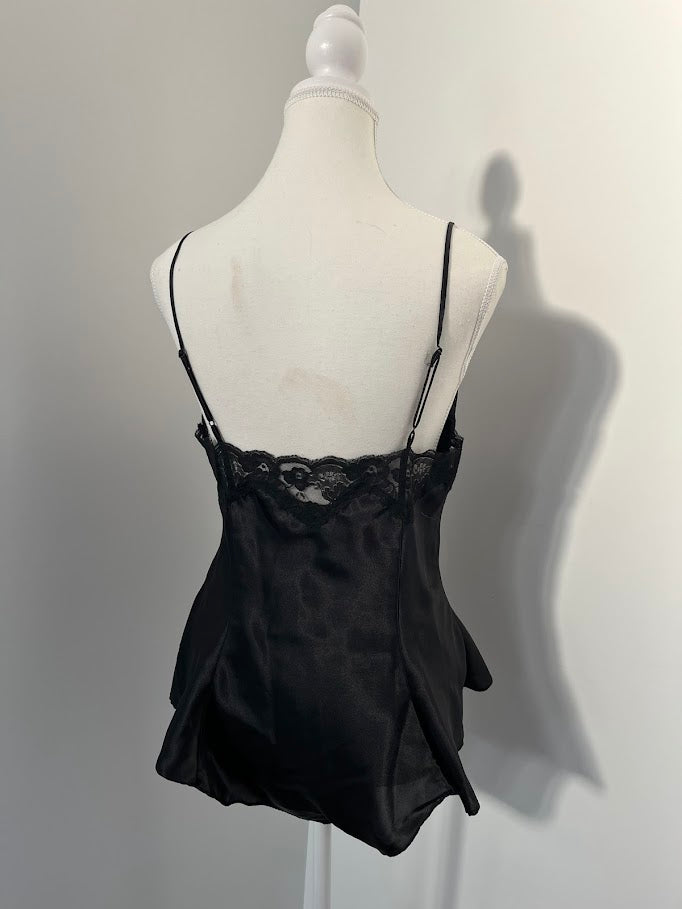 Vintage Victoria's Secret Black Silk Lace Teddy