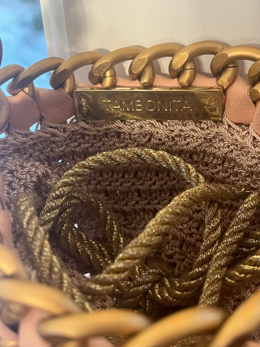 TAMBONITA Pink & Gold Chain Bucket Bag