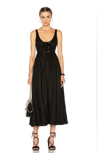 Mara Hoffman Black Organic Linen Lace Up Midi Dress - Size 2