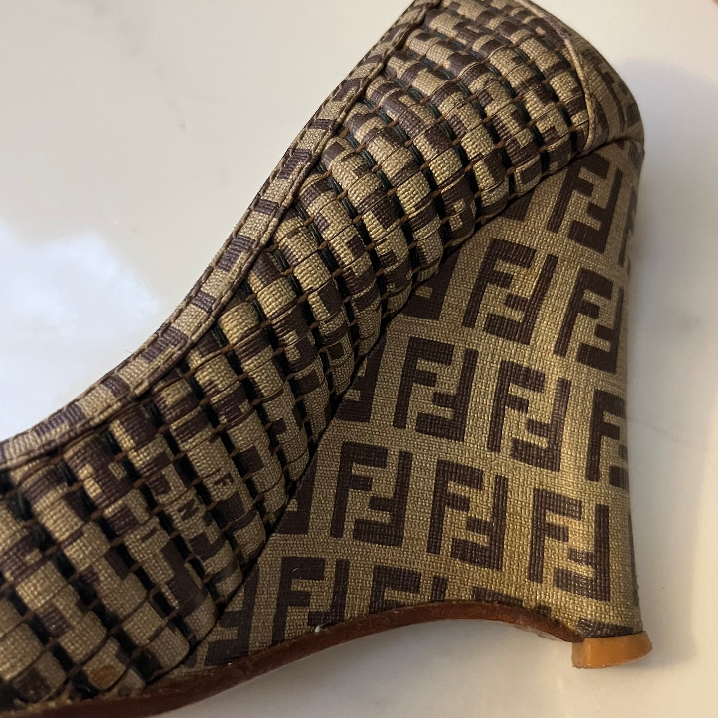 Fendi Zucca Print Wedge High Heel - Size 38