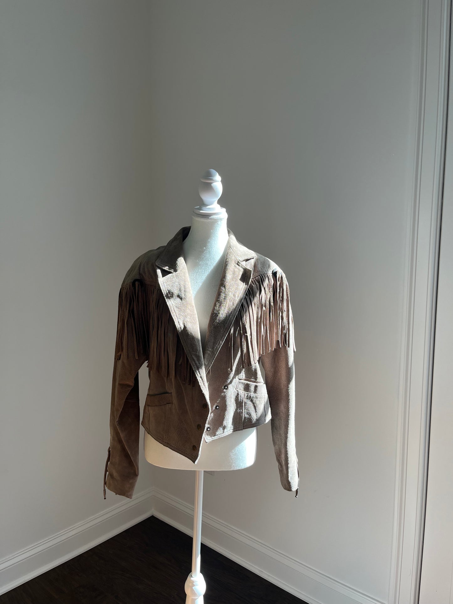 Vintage Tan Suede Western Fringe Jacket - Size Large