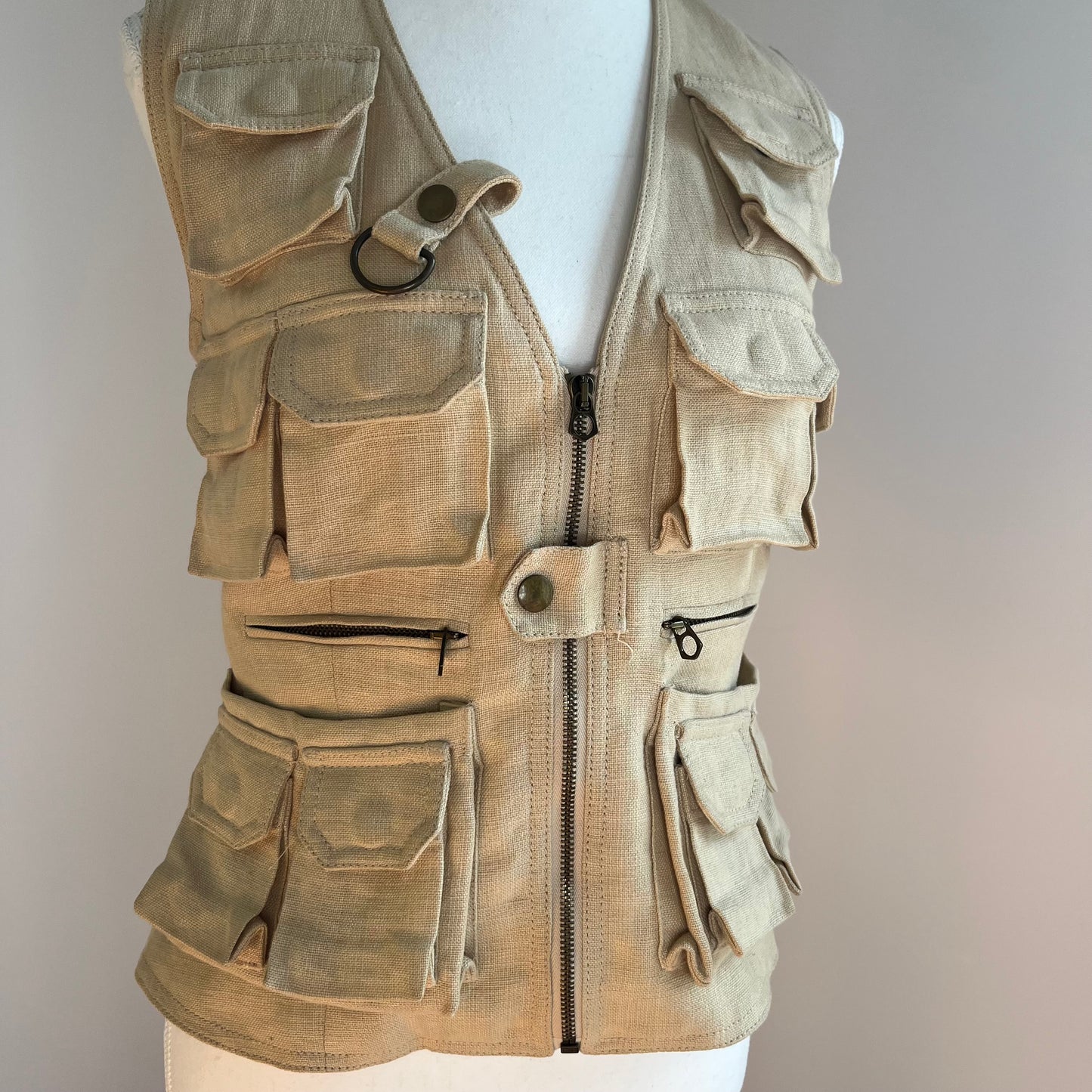 Vintage Ralph Lauren Tan Linen Utility Vest - Size 4