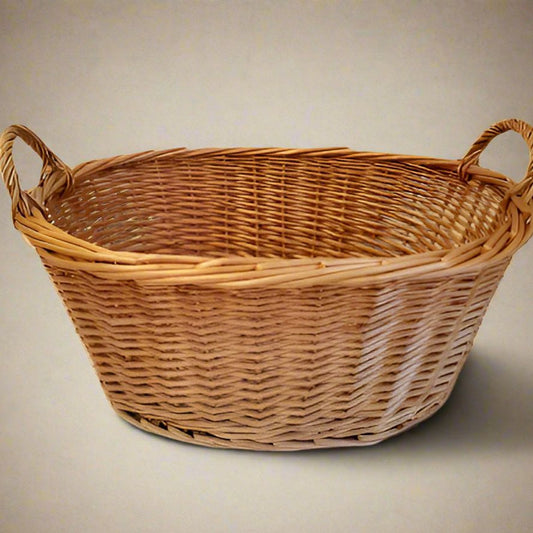 Large Vintage Wicker Laundry Basket with Handles