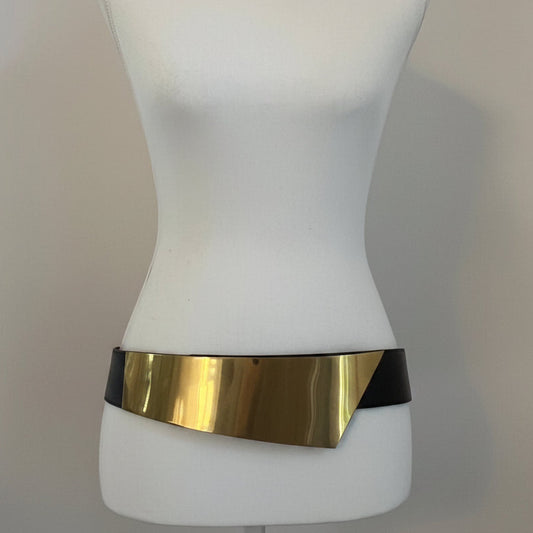 Saint Laurent Gold Hardware Black Leather Belt - Size 90