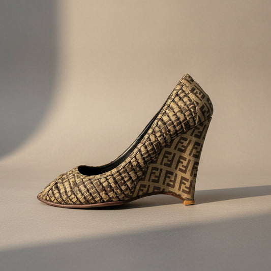 Fendi Zucca Print Wedge High Heel - Size 38