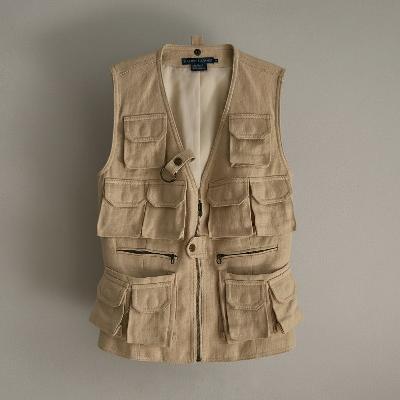 Vintage Ralph Lauren Tan Linen Utility Vest - Size 4