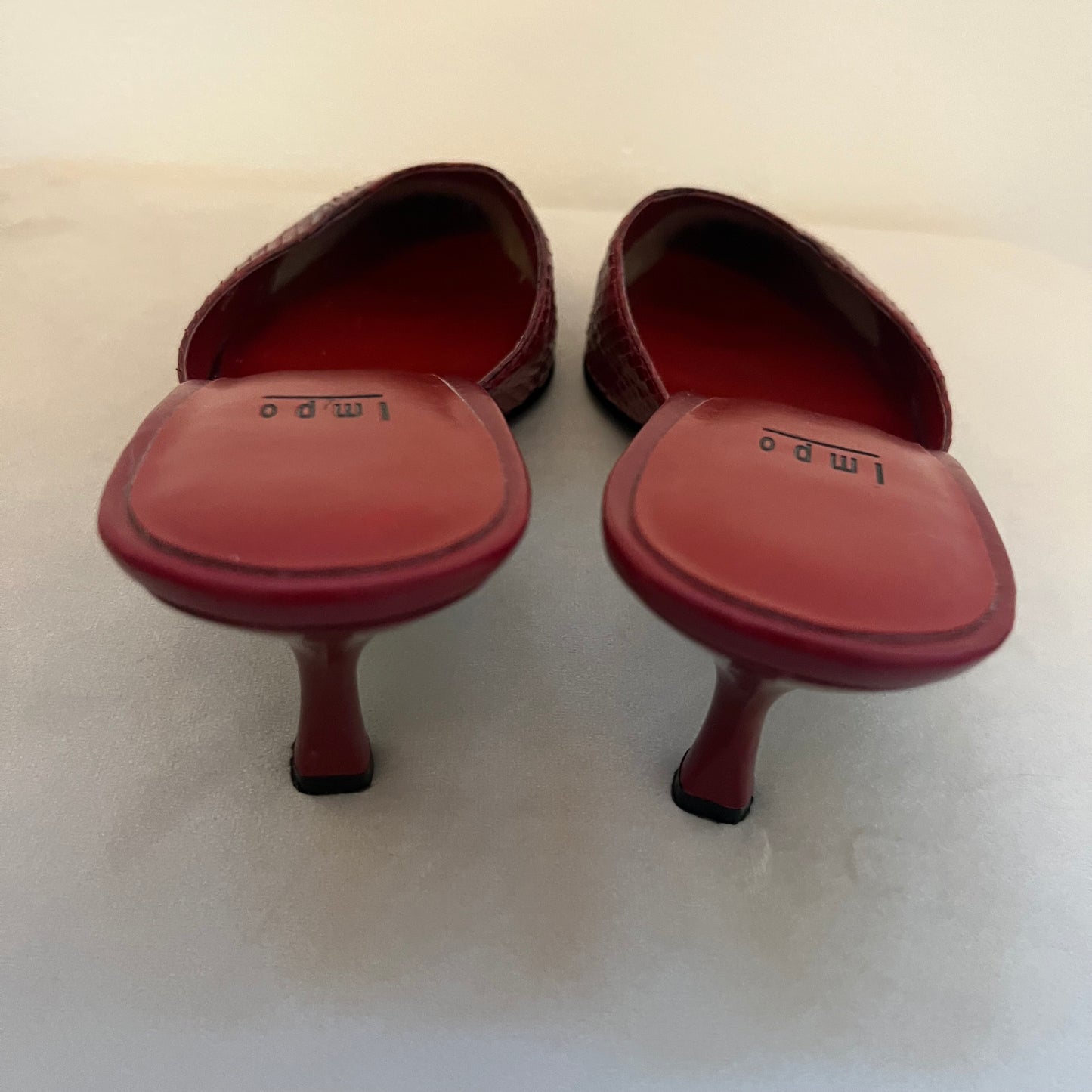 Impo Genuine Snakeskin Leather Red Mule Heels - Size 9 (Run Small)