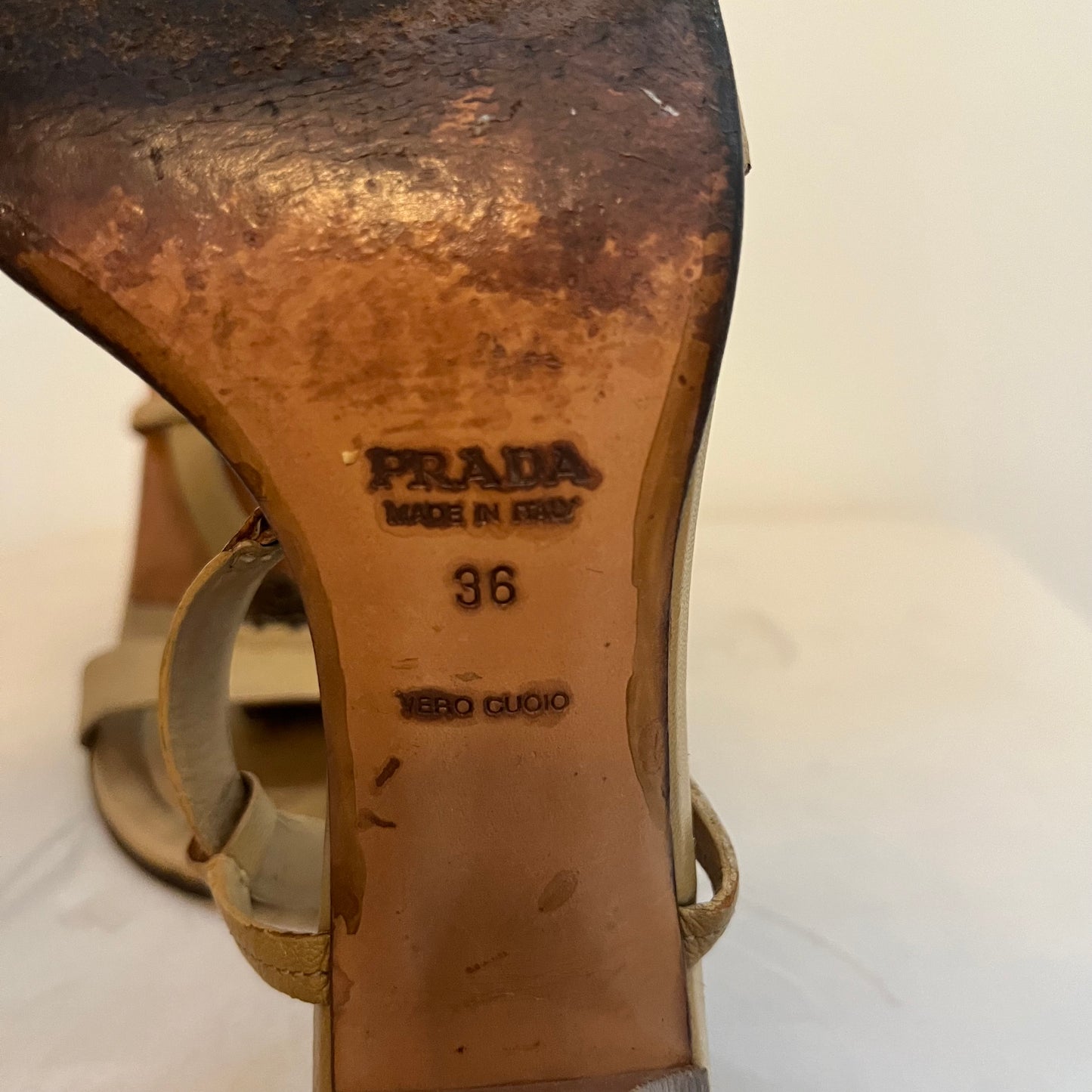 Prada Tan Leather Chainmail High Heeled Sandals - Size 36
