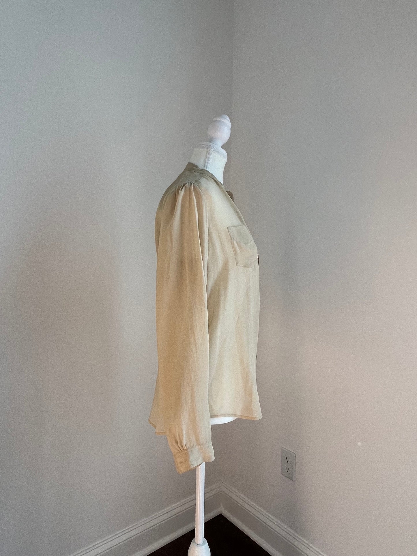 Ralph Lauren Collection Sheer Cream Silk Long Sleeve Blouse