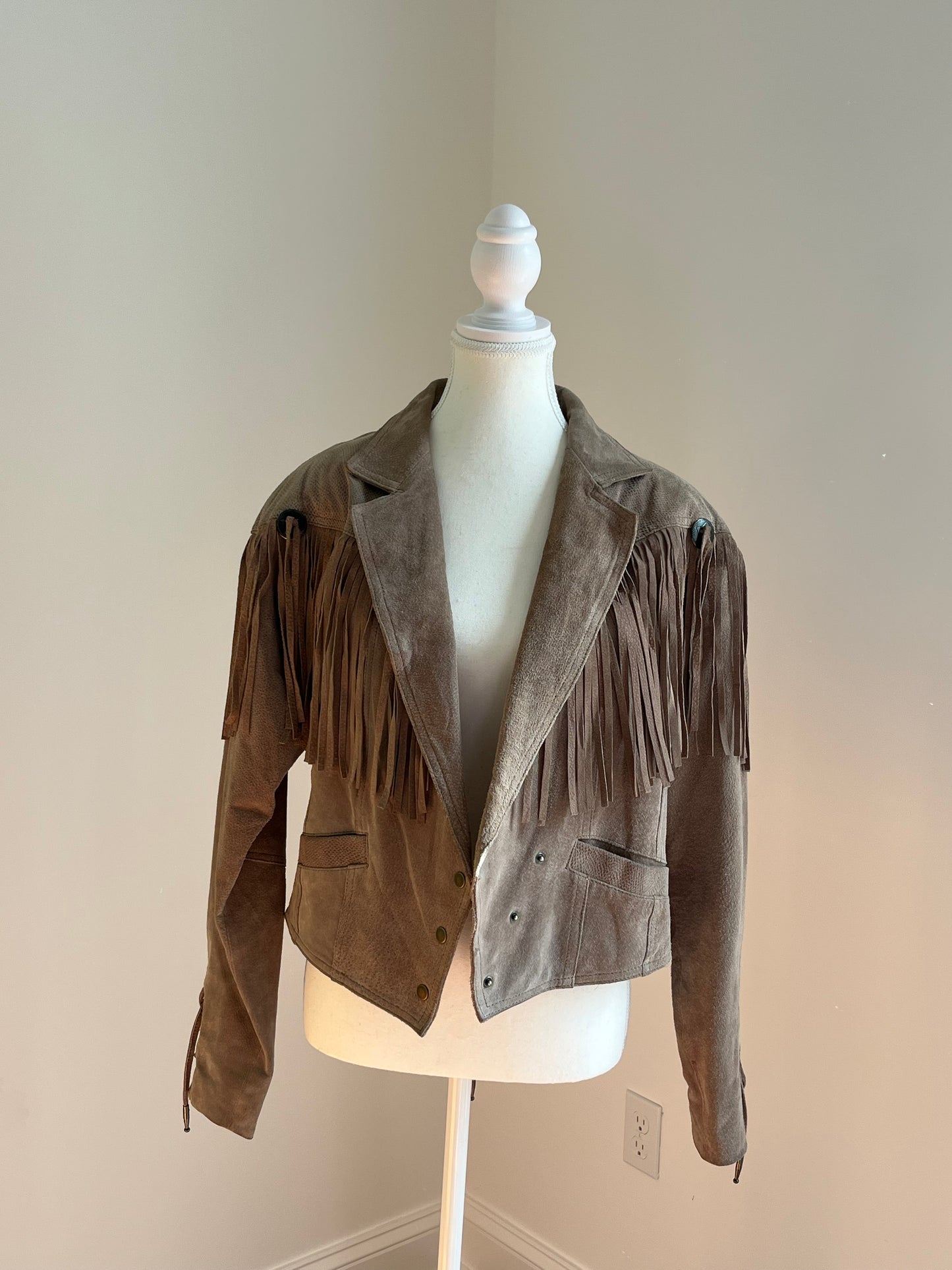 Vintage Tan Suede Western Fringe Jacket - Size Large