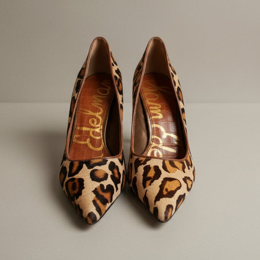 Sam Edelman Portney Leopard & Croco Print Fur Pump - Size 7.5