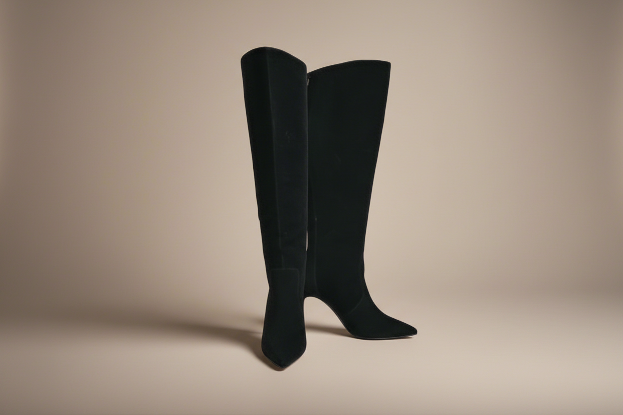 Charles David Knee High Fine Suede Black Tall High Heel Boot - Size 7