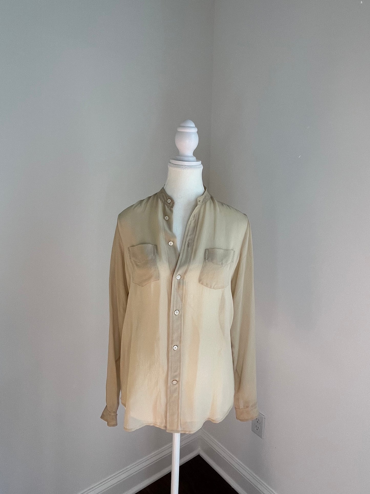 Ralph Lauren Collection Sheer Cream Silk Long Sleeve Blouse