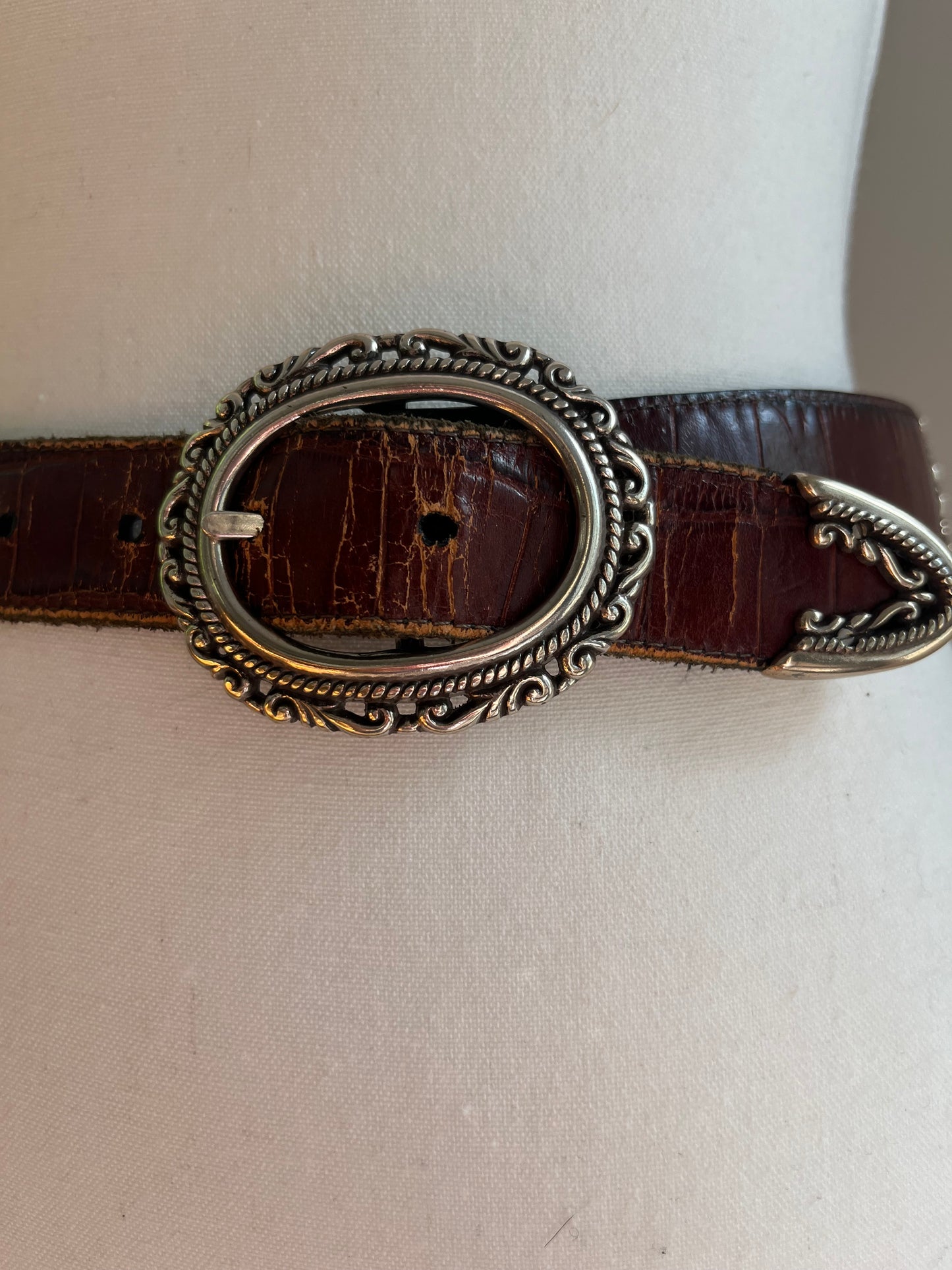 Brighton Reversible Leather Belt in Brown & Black with Ornate Buckle - XS