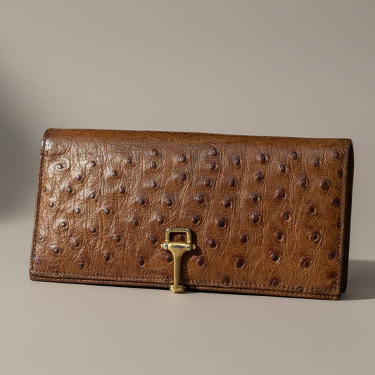 Vintage Genuine Ostrich Leather Wallet with Bit Clasp