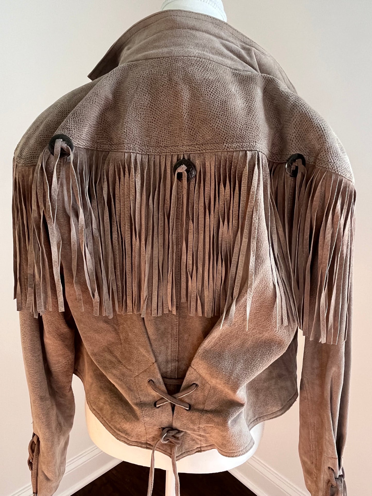 Vintage Tan Suede Western Fringe Jacket - Size Large