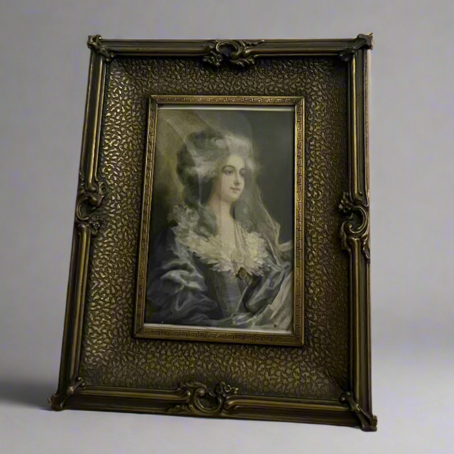 Vintage Metal Framed French Portrait - 5" x 6.25"