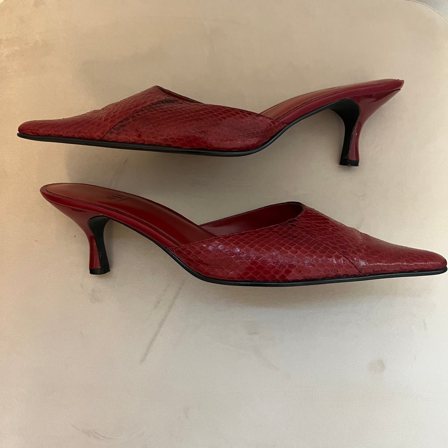 Impo Genuine Snakeskin Leather Red Mule Heels - Size 9 (Run Small)