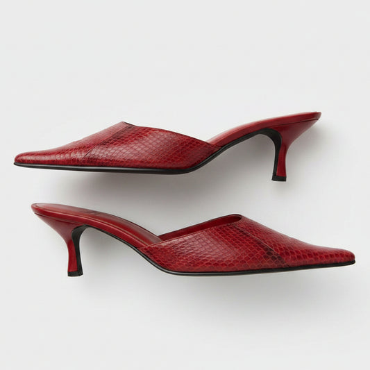 Impo Genuine Snakeskin Leather Red Mule Heels - Size 9 (Run Small)