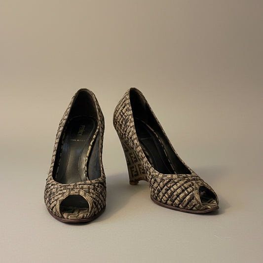 Fendi Zucca Print Wedge High Heel - Size 38