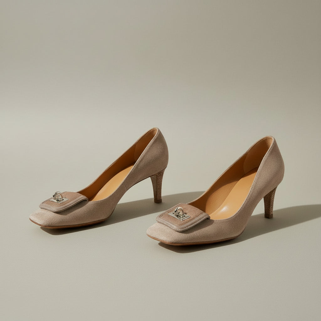 Balenciaga Tan Suede Square Toe Pumps - 38