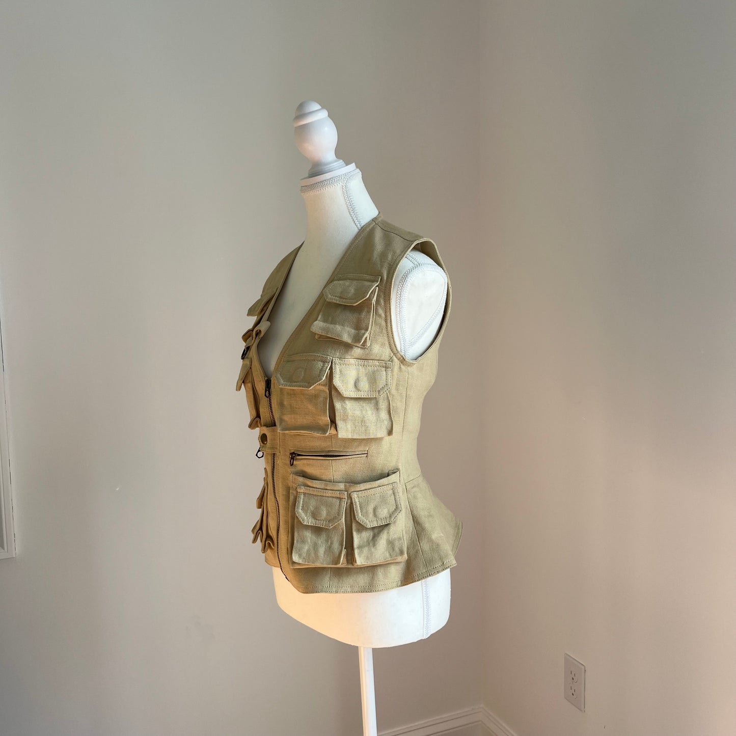 Vintage Ralph Lauren Tan Linen Utility Vest - Size 4