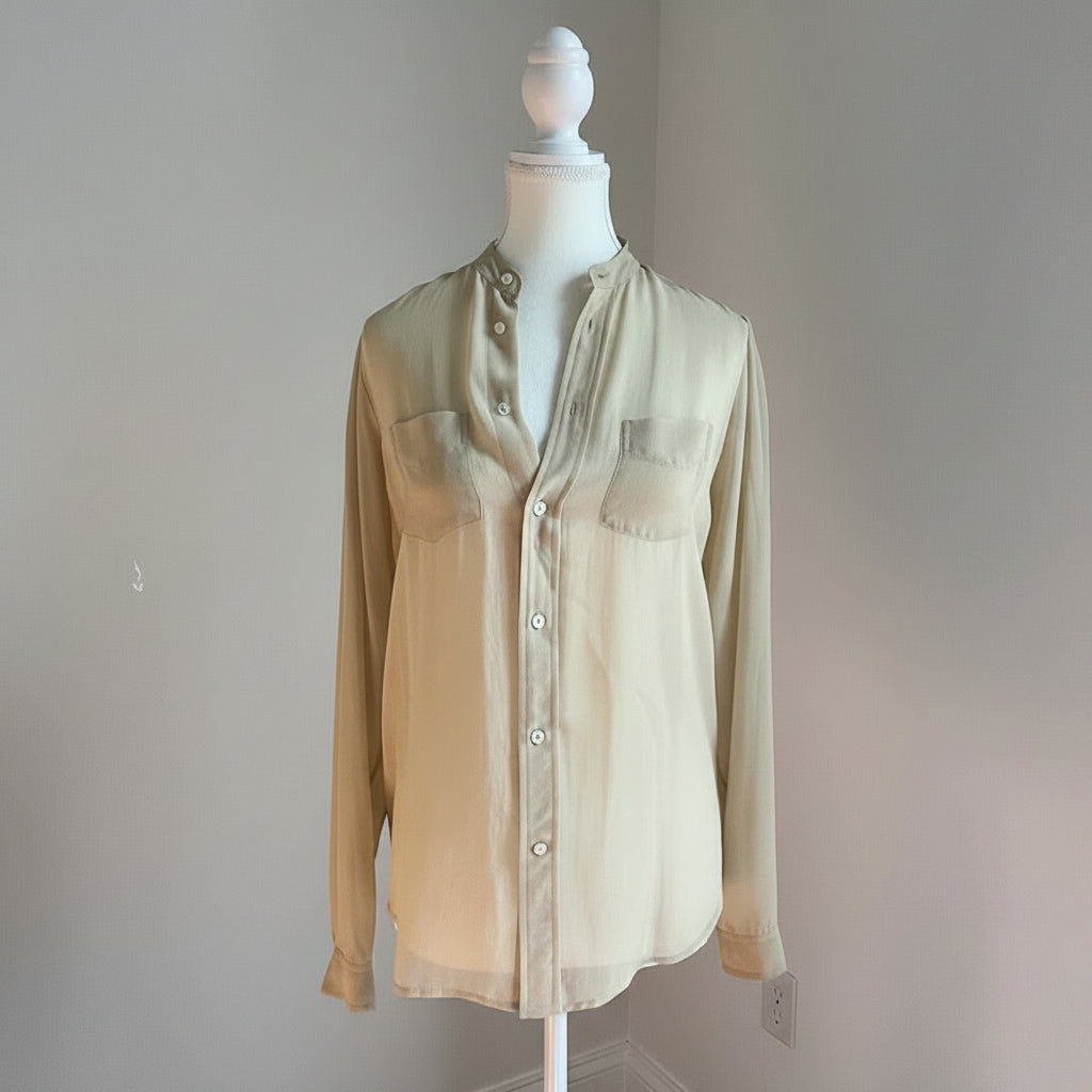 Ralph Lauren Collection Sheer Cream Silk Long Sleeve Blouse