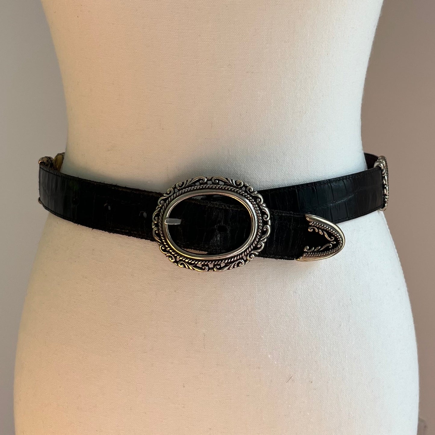 Brighton Reversible Leather Belt in Brown & Black with Ornate Buckle - XS